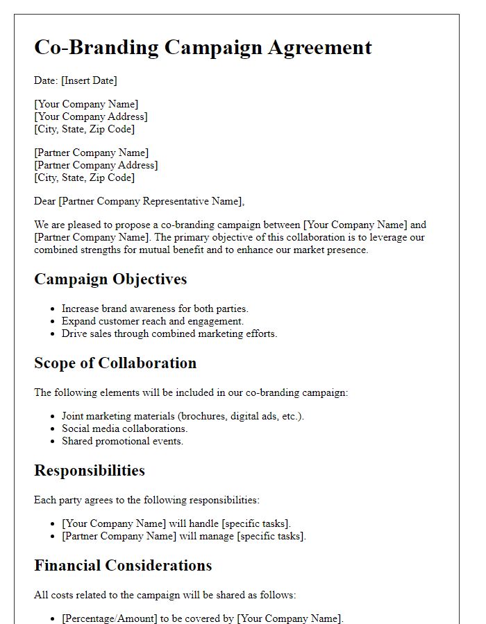 Letter template of co-branding campaign agreement