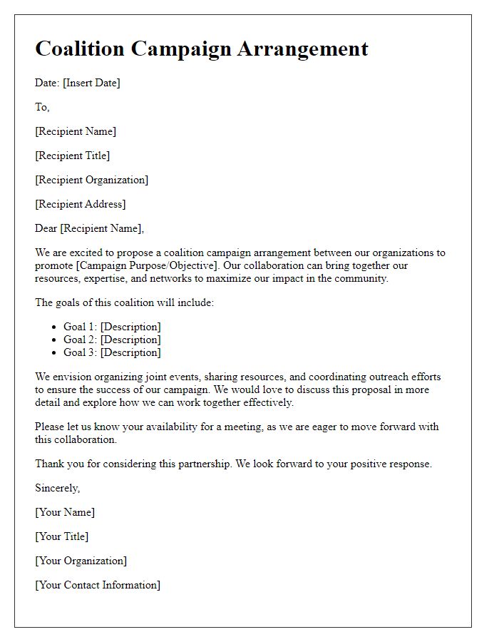 Letter template of coalition campaign arrangement