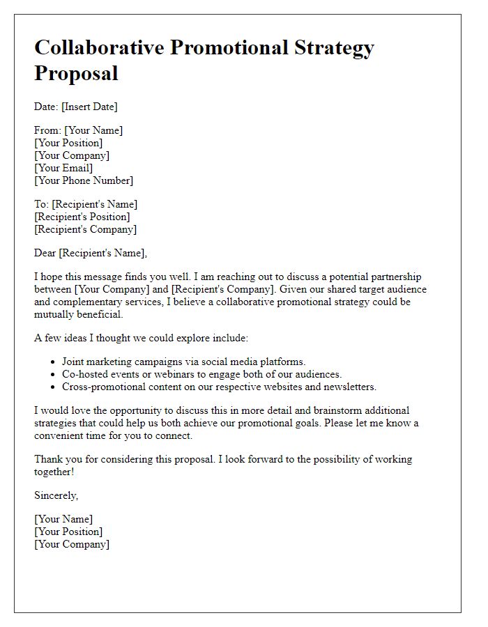 Letter template of collaborative promotional strategy letter