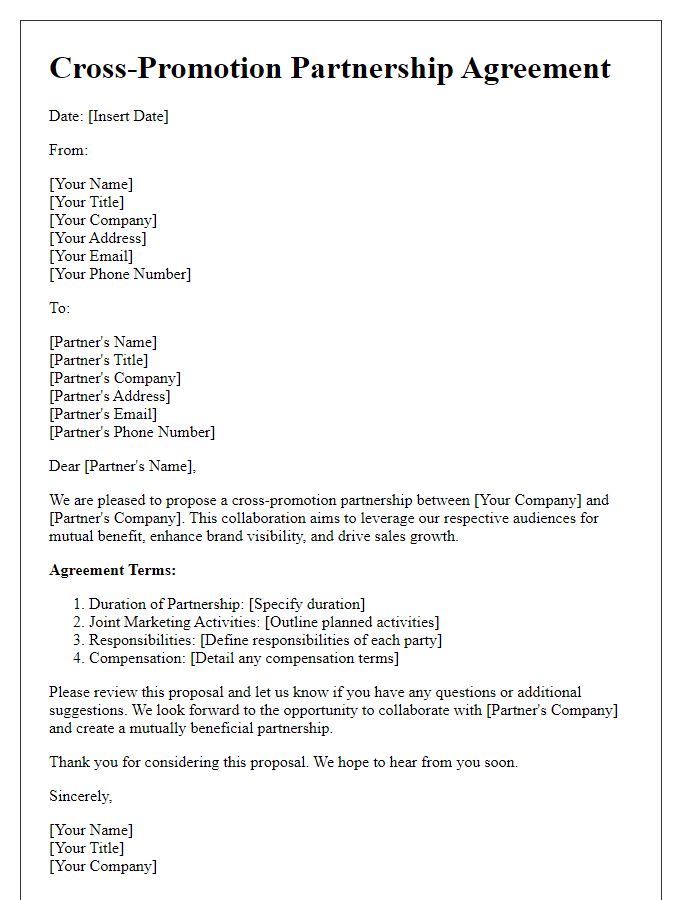 Letter template of cross-promotion partnership agreement