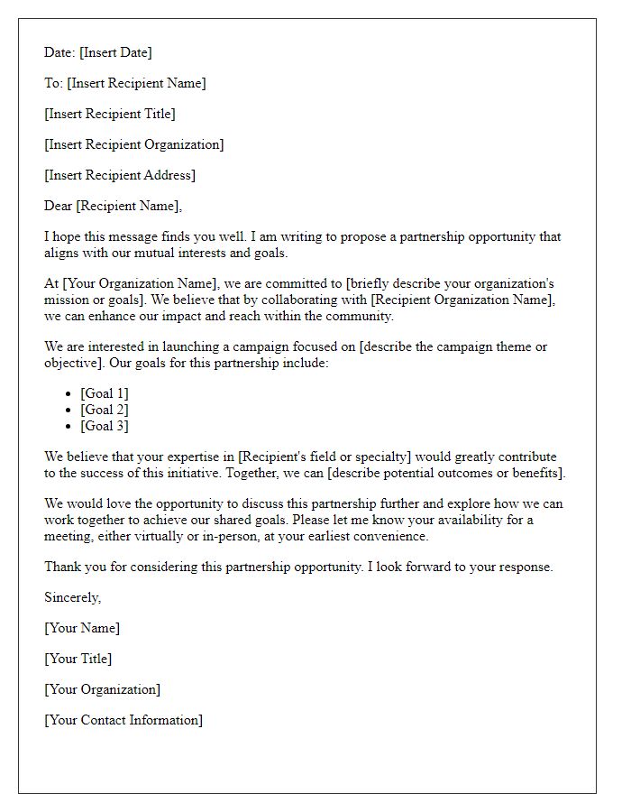 Letter template of partnership campaign framework