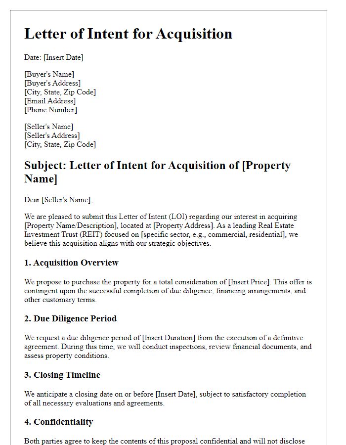 Letter template of real estate investment trust acquisition