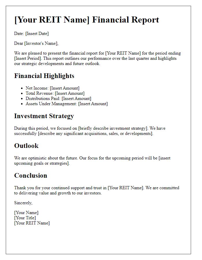 Letter template of real estate investment trust financial report