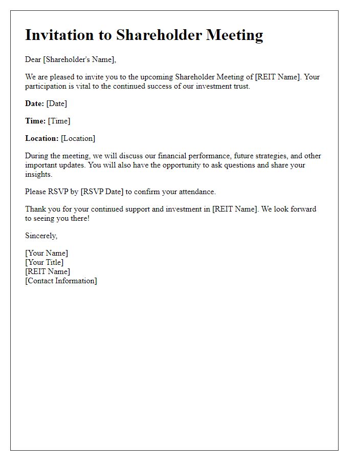 Letter template of real estate investment trust shareholder meeting invitation