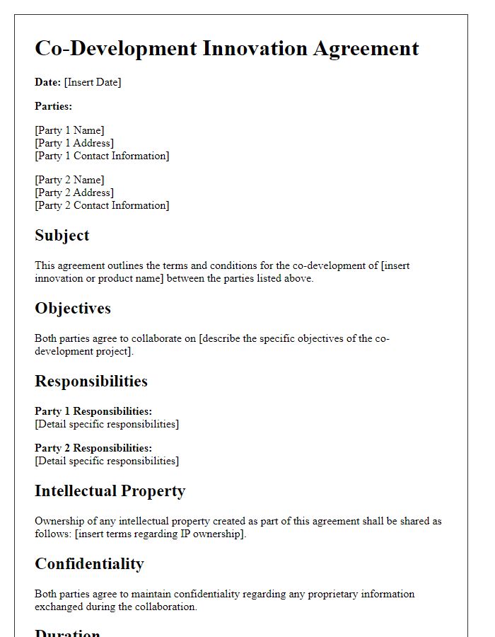 Letter template of co-development innovation agreement