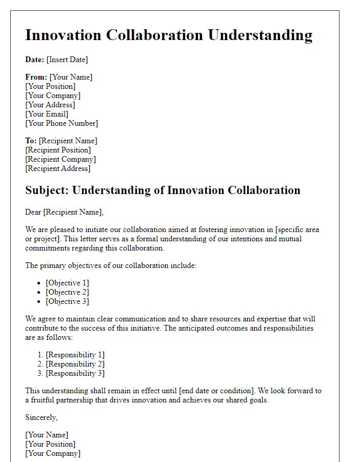 Letter template of innovation collaboration understanding