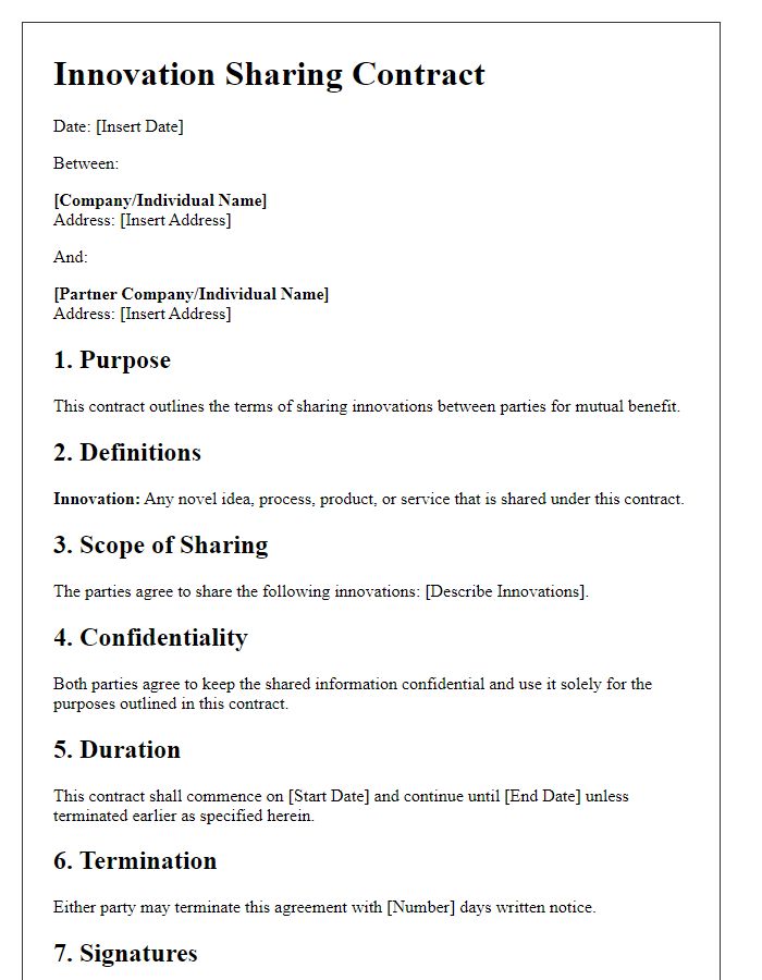 Letter template of innovation sharing contract