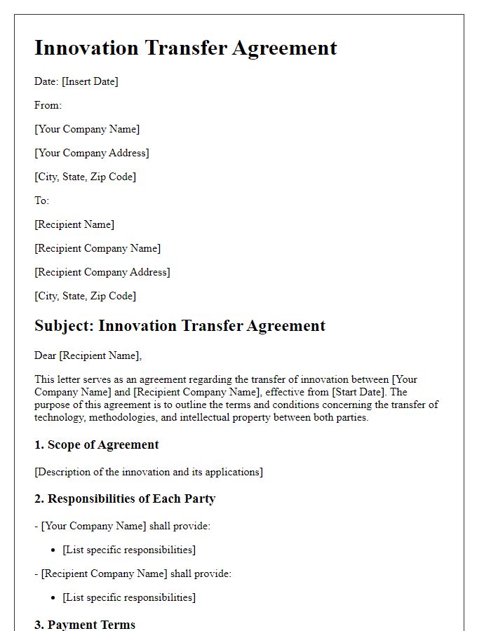 Letter template of innovation transfer agreement