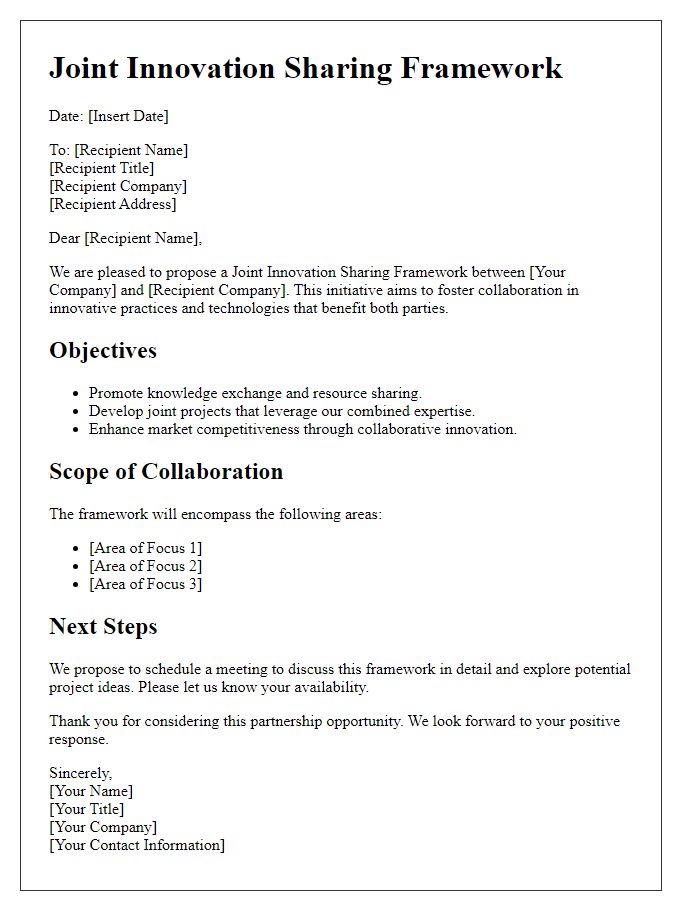 Letter template of joint innovation sharing framework