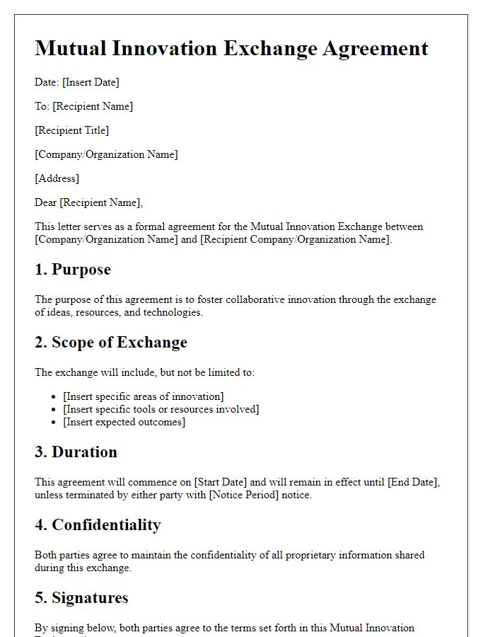 Letter template of mutual innovation exchange agreement