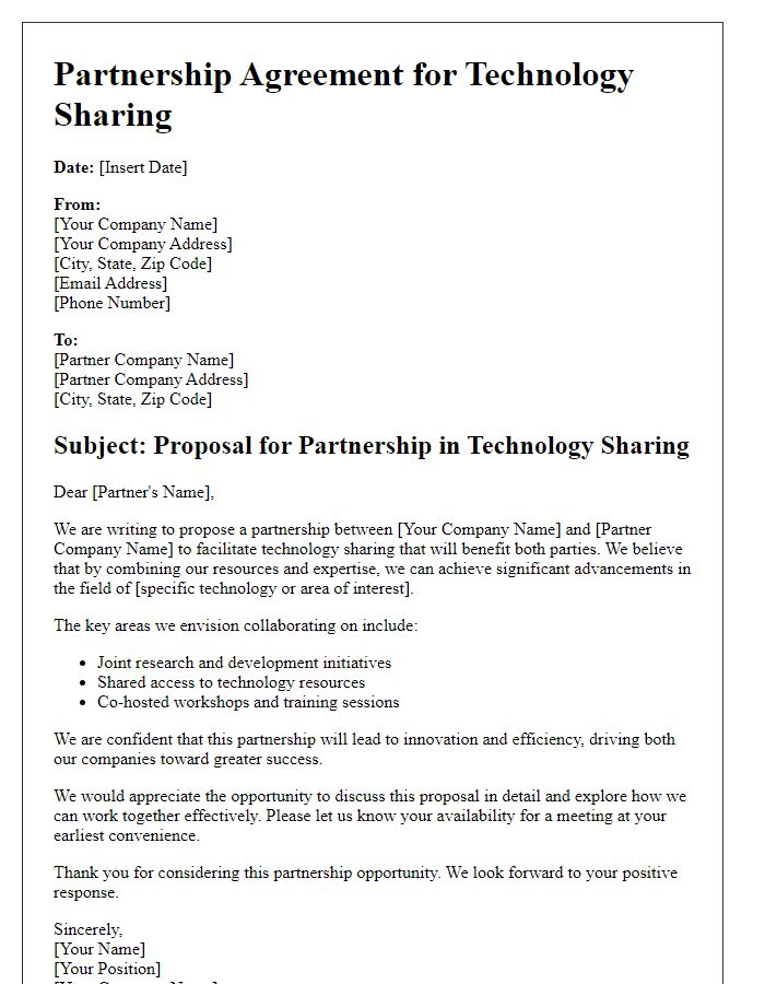 Letter template of partnership for technology sharing