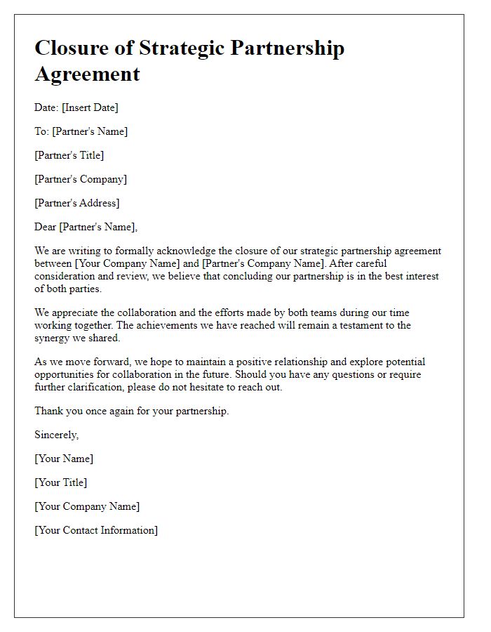 Letter template of closure for strategic partnership agreement