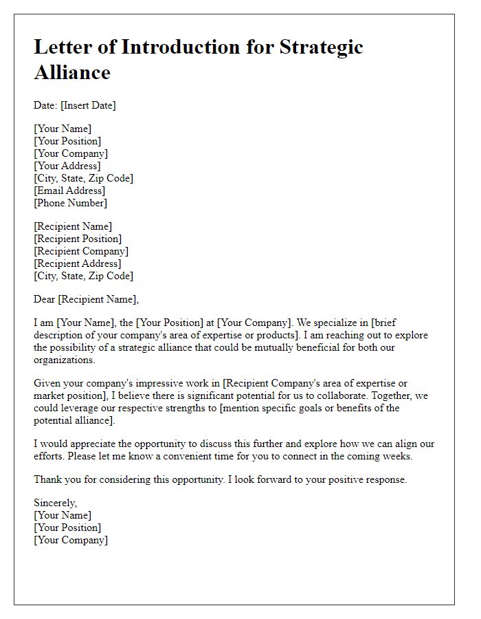 Letter template of introduction for potential strategic alliance