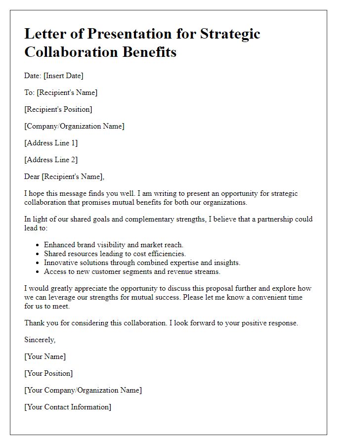 Letter template of presentation for strategic collaboration benefits