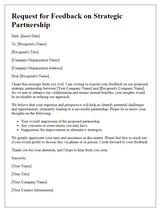 Letter template of request for feedback on strategic partnership