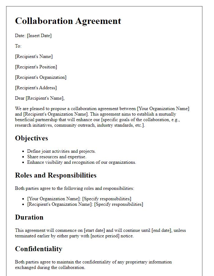 Letter template of collaboration agreement for industry bodies