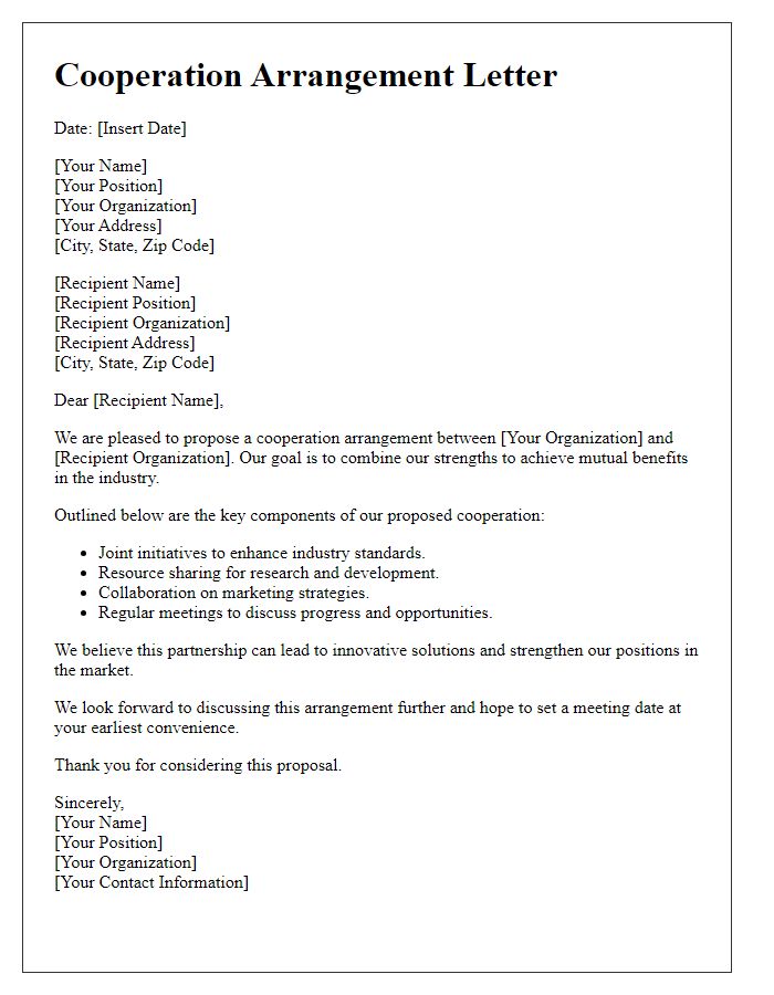 Letter template of cooperation arrangement for industry groups