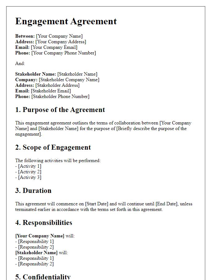 Letter template of engagement agreement for industry stakeholders