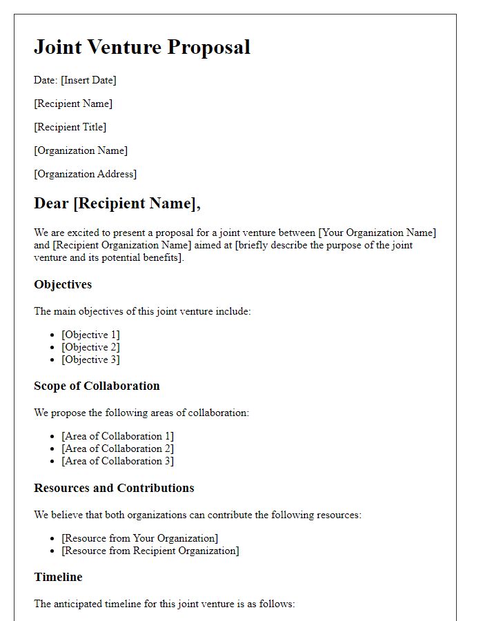 Letter template of joint venture proposal for sector organizations