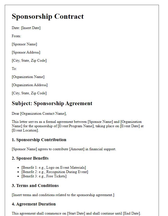 Letter template of sponsorship contract for industry networks