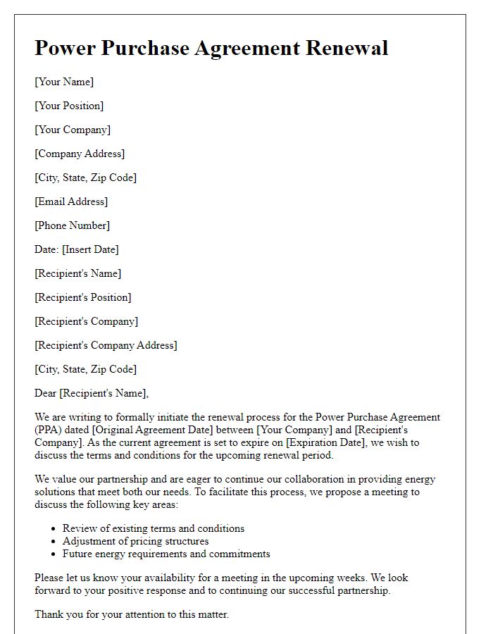 Letter template of Power Purchase Agreement Renewal