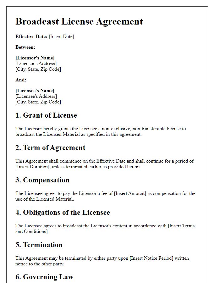 Letter template of broadcast license agreement for cable operators.