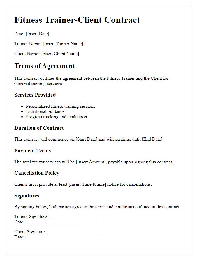 Letter template of fitness trainer-client contract