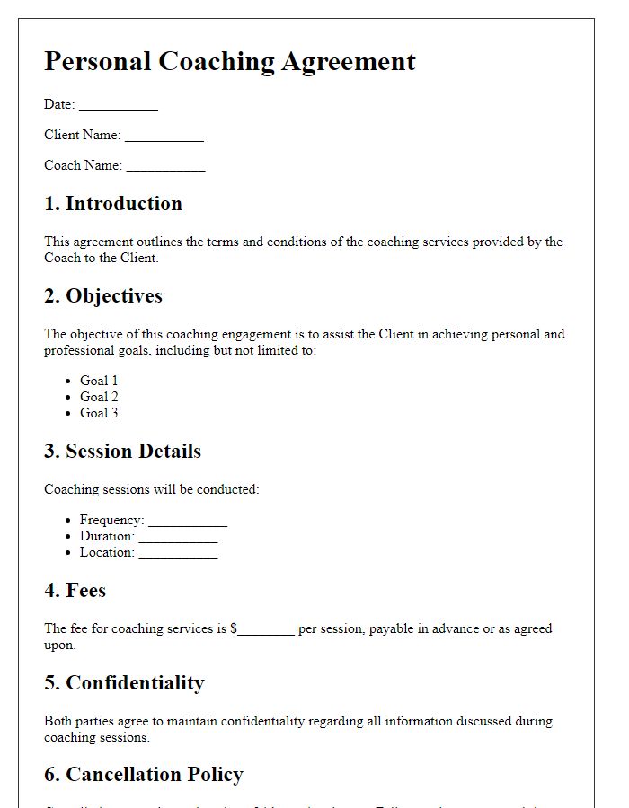 Letter template of personal coaching agreement