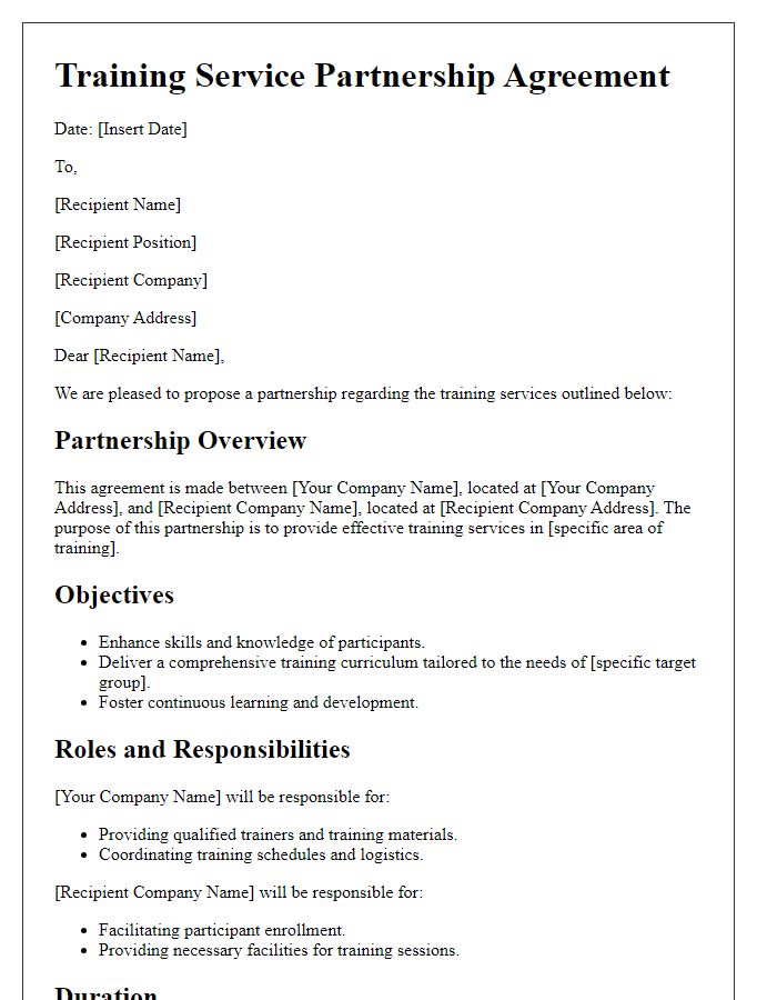 Letter template of training service partnership document