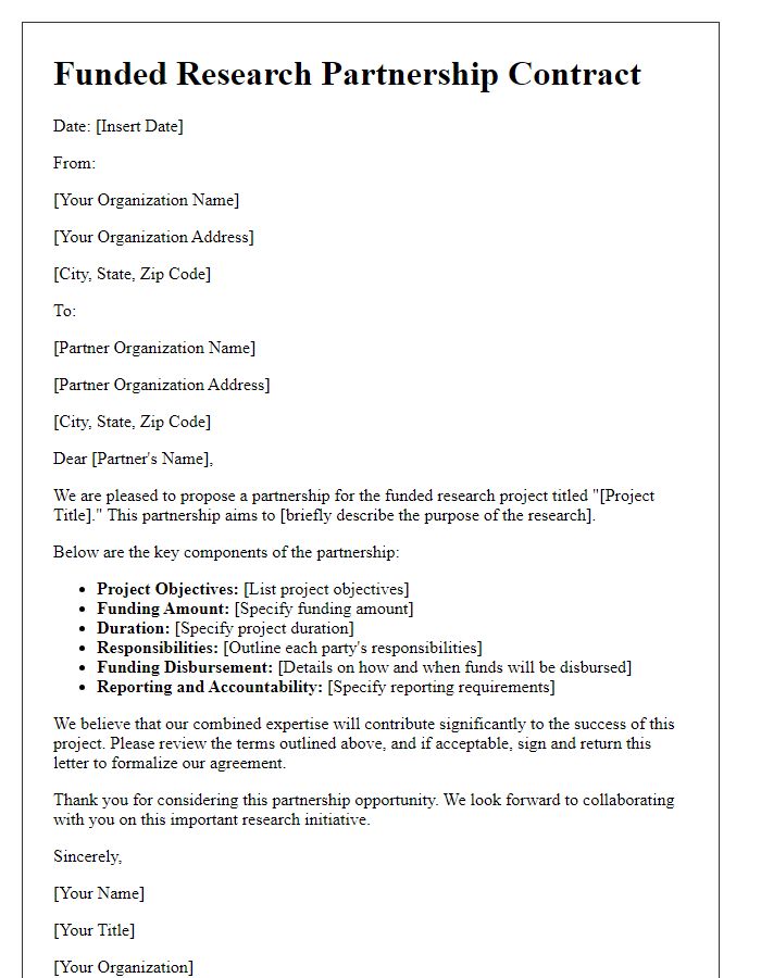 Letter template of funded research partnership contract