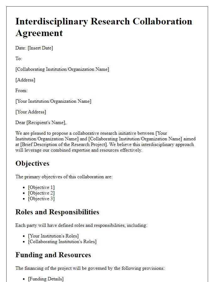 Letter template of interdisciplinary research collaboration agreement