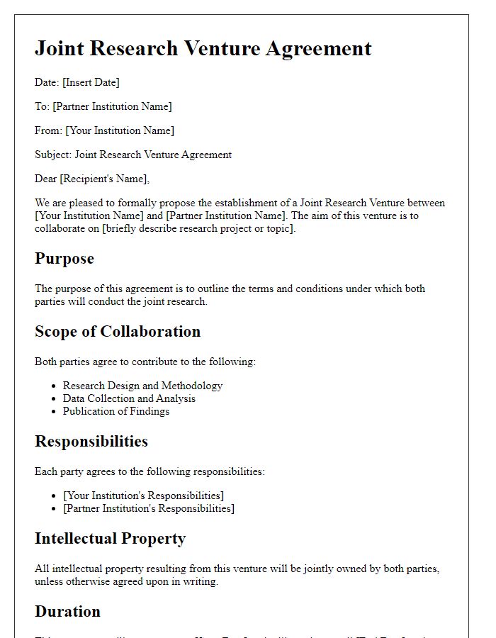 Letter template of joint research venture agreement