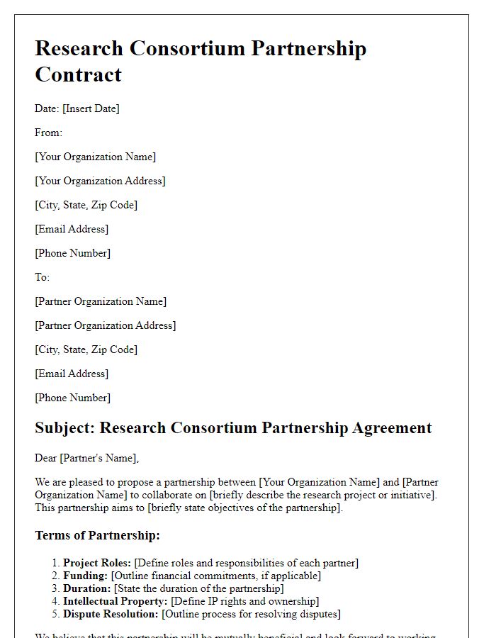 Letter template of research consortium partnership contract