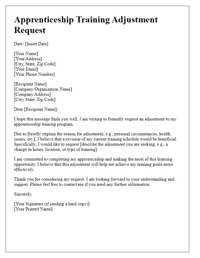 Letter template of apprenticeship training adjustment request