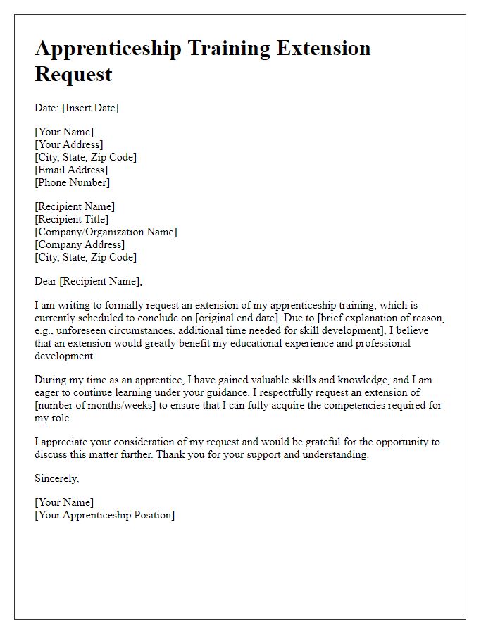 Letter template of apprenticeship training extension request