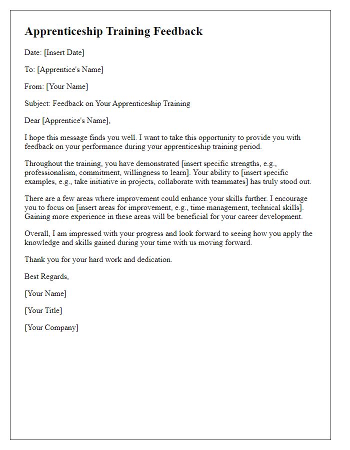 Letter template of apprenticeship training feedback