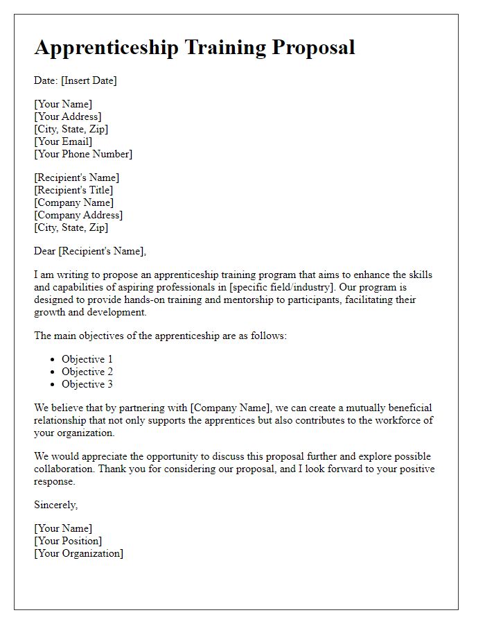 Letter template of apprenticeship training proposal