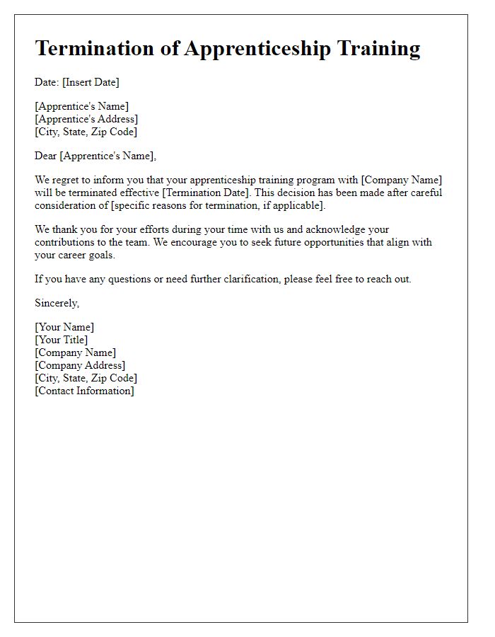 Letter template of apprenticeship training termination