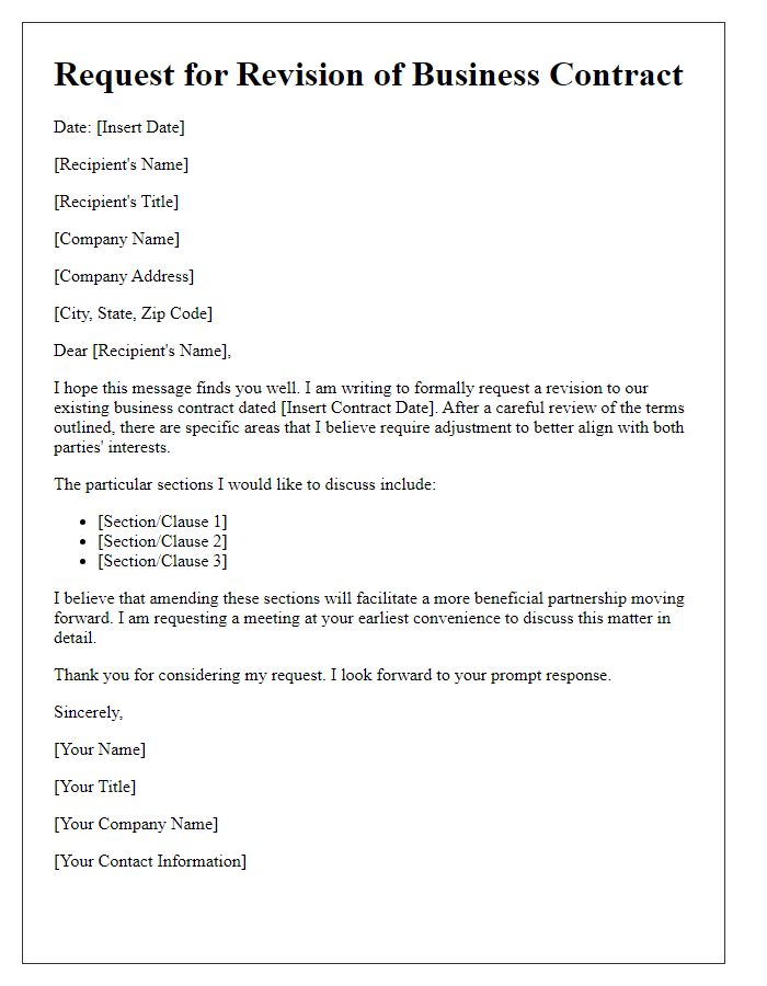 Letter template of request for revision of business contract