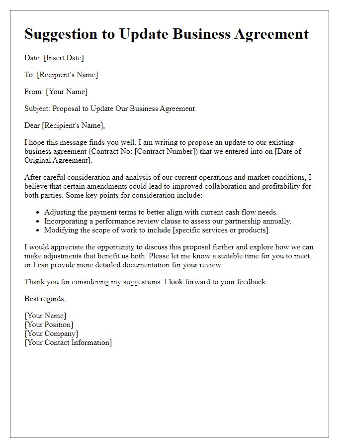 Letter template of suggestion to update business agreement