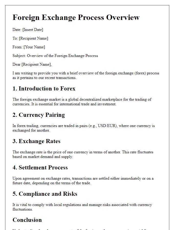 Letter template of foreign exchange process overview