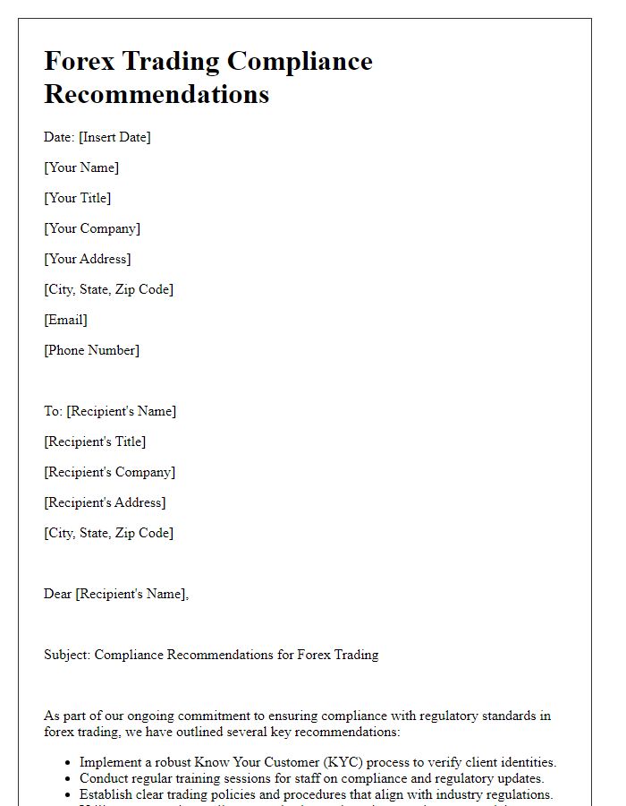 Letter template of forex trading compliance recommendations