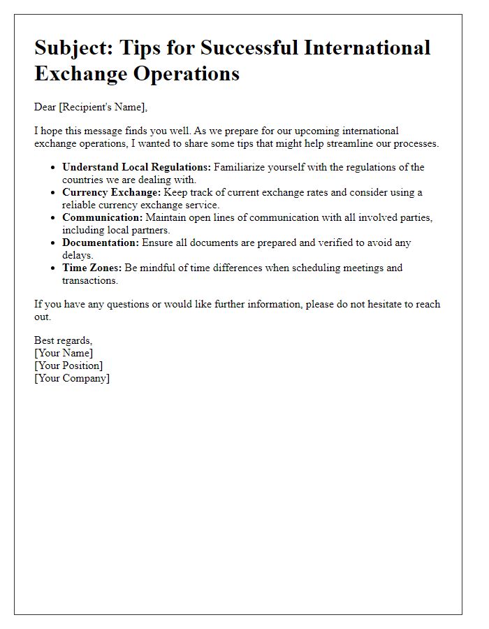 Letter template of international exchange operation tips