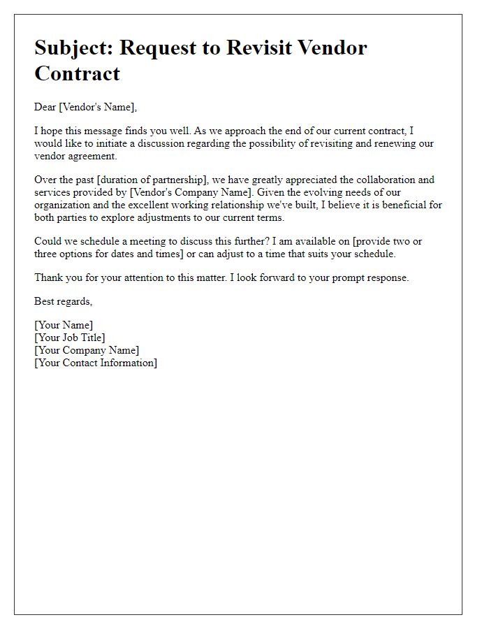 Letter template of approach for revisiting vendor contract