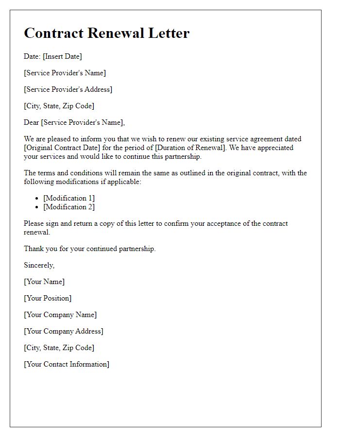 Letter template of contract renewal for service provider