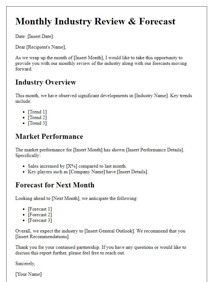 Letter template of Monthly Industry Review & Forecast