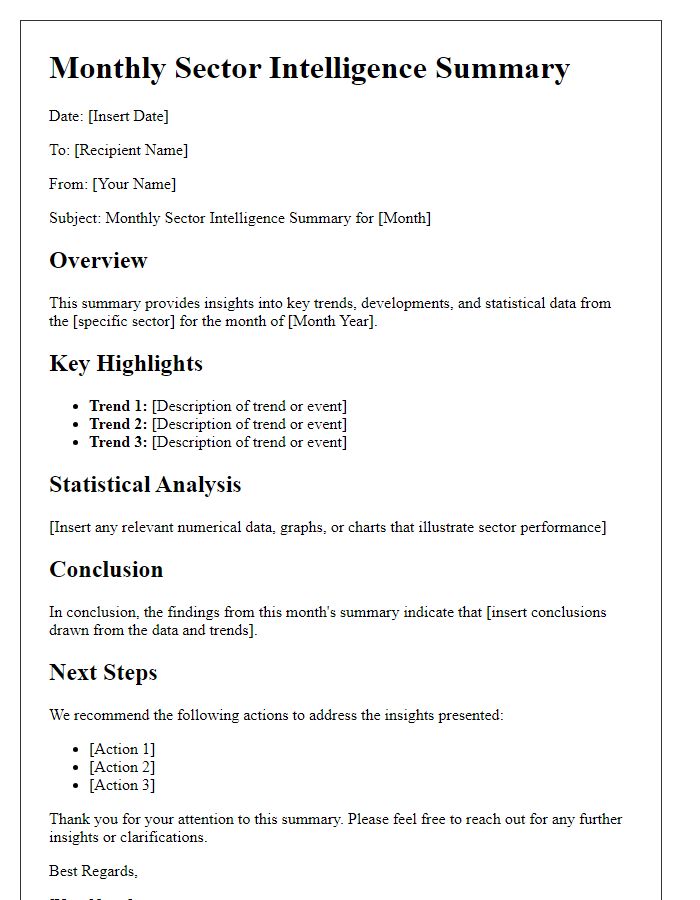 Letter template of Monthly Sector Intelligence Summary