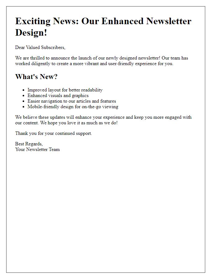 Letter template of enhanced newsletter design reveal