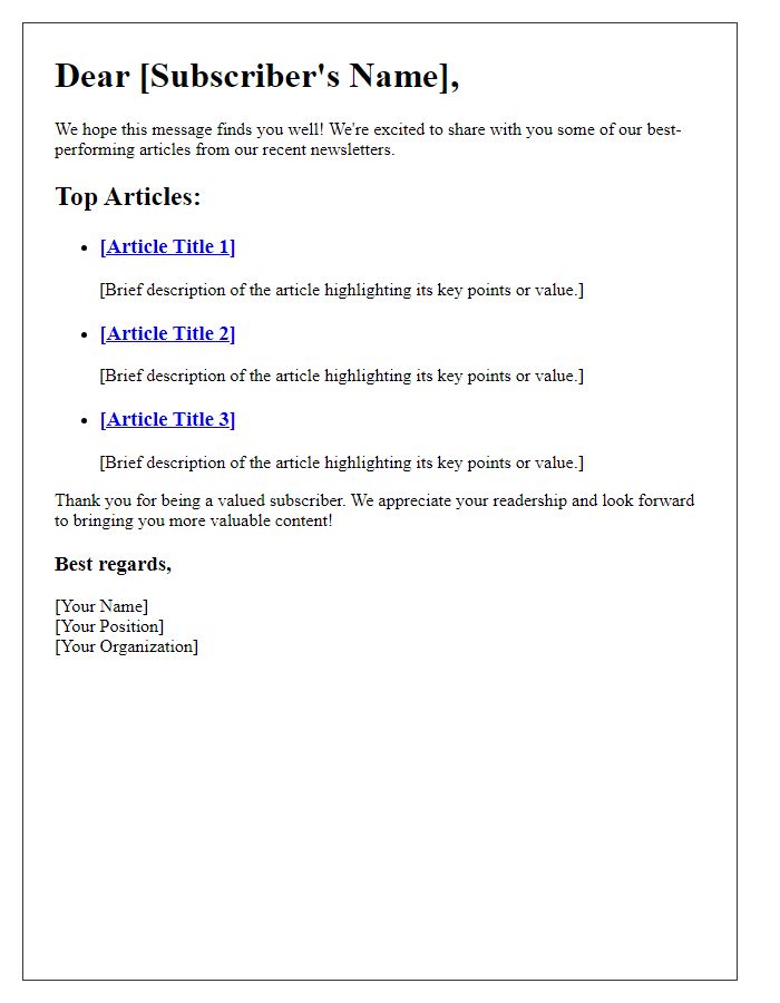 Letter template of best-performing newsletter articles