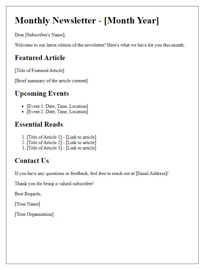 Letter template of essential newsletter reads